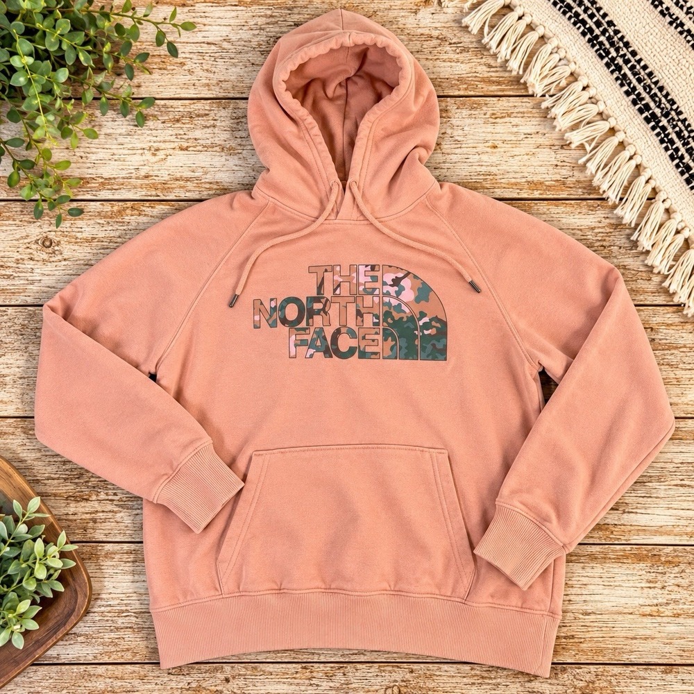 The North Face Hoodie Womens M Pink Camo Half Dome Logo Pullover Sweatshirt
